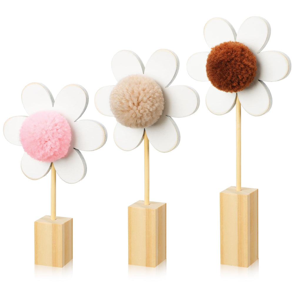 Beeveer trumpet flower wooden daisy decor close-up showing warm cream color for nursery wall art.