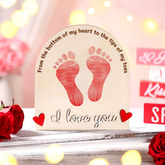 Beeveer Valentine's Heart Footprint Art Sign frame view showing intricate engraving for nursery decor.
