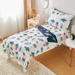 beeweed double-sided toddler bedding rocket dinosaur patterns for versatile bedtime styling