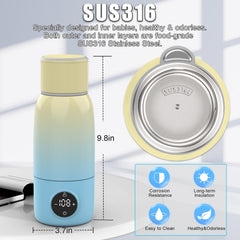 BEGUKO bottle warmer hanging ring attached to stroller for travel.