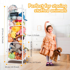 BEINGMATE Care wooden stuffed animal storage tower showcases tall vertical design saving floor space.
