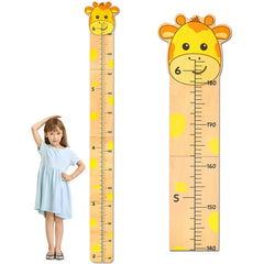 Beinou growth chart wall yellow giraffe closeup shows natural wood texture for cozy decor.