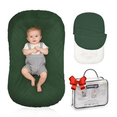 Beisurznga baby lounger moss cover closeup promotes soothing awake time with breathable fabric
