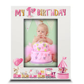 BELLA BUSTA My 1st Birthday frame front view highlights UV print for a cherished first birthday photo.