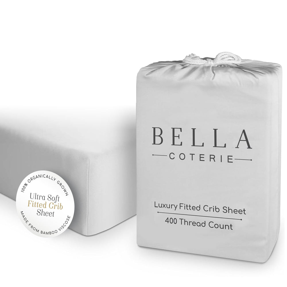 Bella Coterie bamboo crib sheet in grey mist with soft-weave fabric for gentle sleep