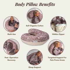 BellaMoon pregnancy pillow cooling cover close-up shows cooling cotton for hot nights.
