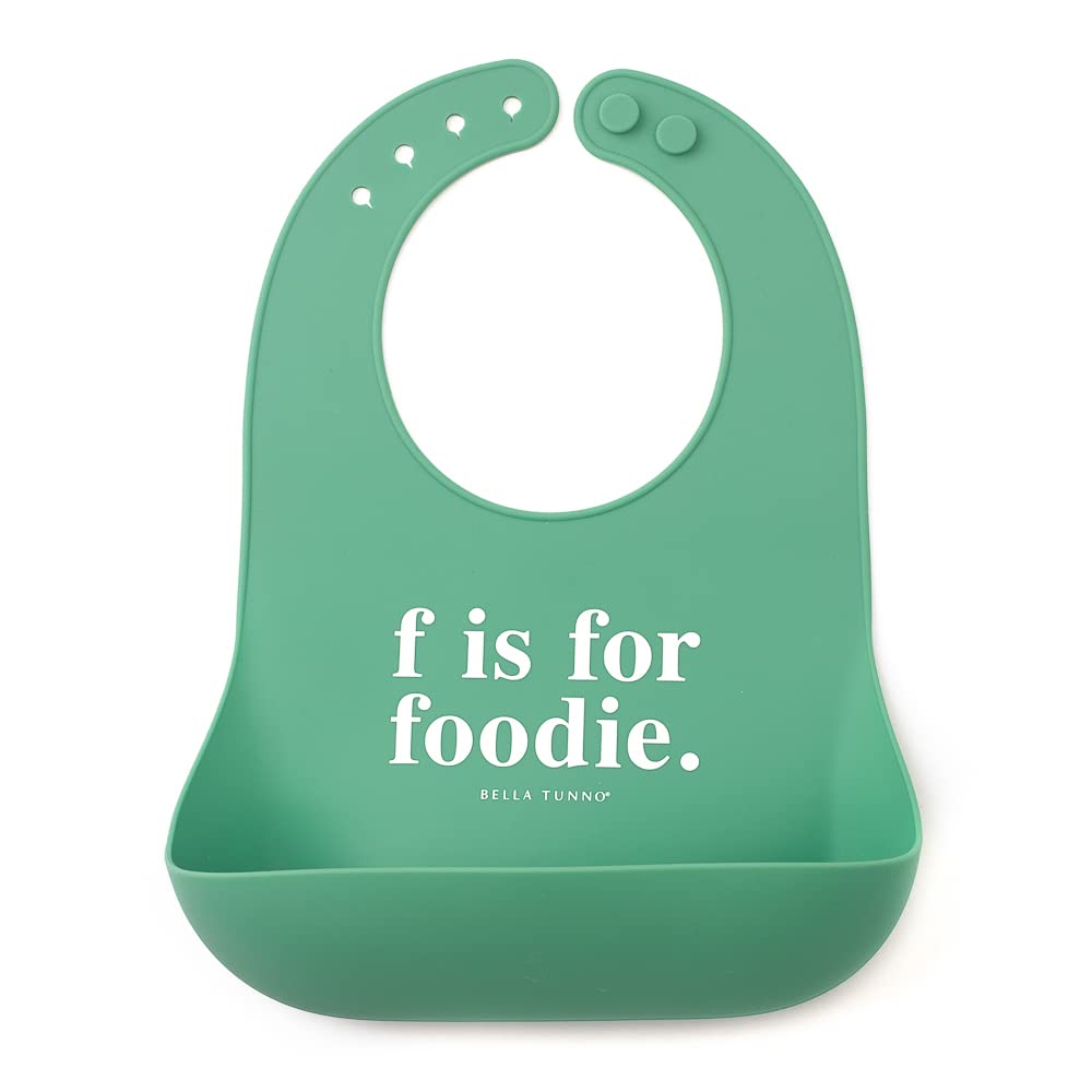 Bella Tunno F Is For Foodie bib front view helps keep little outfits clean.