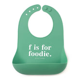 Bella Tunno F Is For Foodie bib front view helps keep little outfits clean.