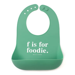 Bella Tunno F Is For Foodie bib front view helps keep little outfits clean.