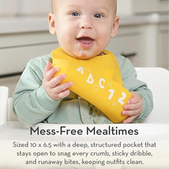Bella Tunno Little Bites Bib adjustable-neck reveals comfy fit as baby grows.