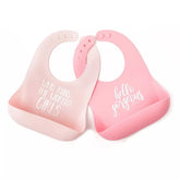 Bella Tunno Wonder Bib 2pk Run The World front view in waterproof silicone for mess-free meals