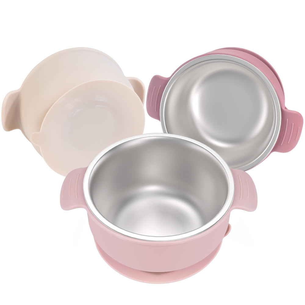 Bella's Friends 3-pack baby bowls with suction in pink-beige keep meals mess-free during feeding