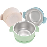 Bella's Friends baby bowls with suction base stay in place during self-feeding.