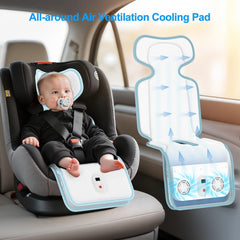 Bella's Friends stroller cooling pad in use on car seat demonstrates all-day comfort.