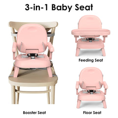 Bella's Friends booster securely strapped to a chair for stability.