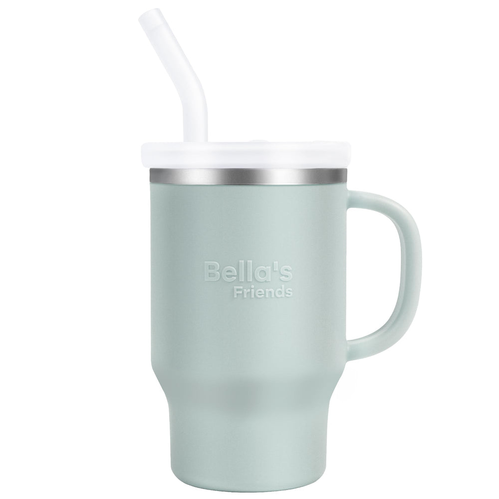 Bella's Friends Handy Mini Tumbler front view with straw for on-the-go toddler hydration.