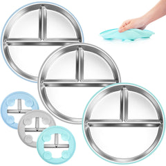 Bella's Friends stainless steel toddler plate blue with strong suction for mess-free meals.