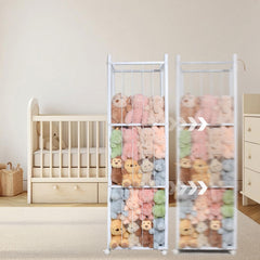 BENCHRY stuffed animal storage side view demonstrates sturdy frame ideal for kids' rooms.