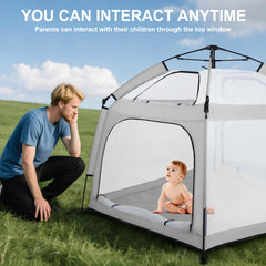 Bend River playpen 360-degree mesh walls provide full visibility for supervising play.