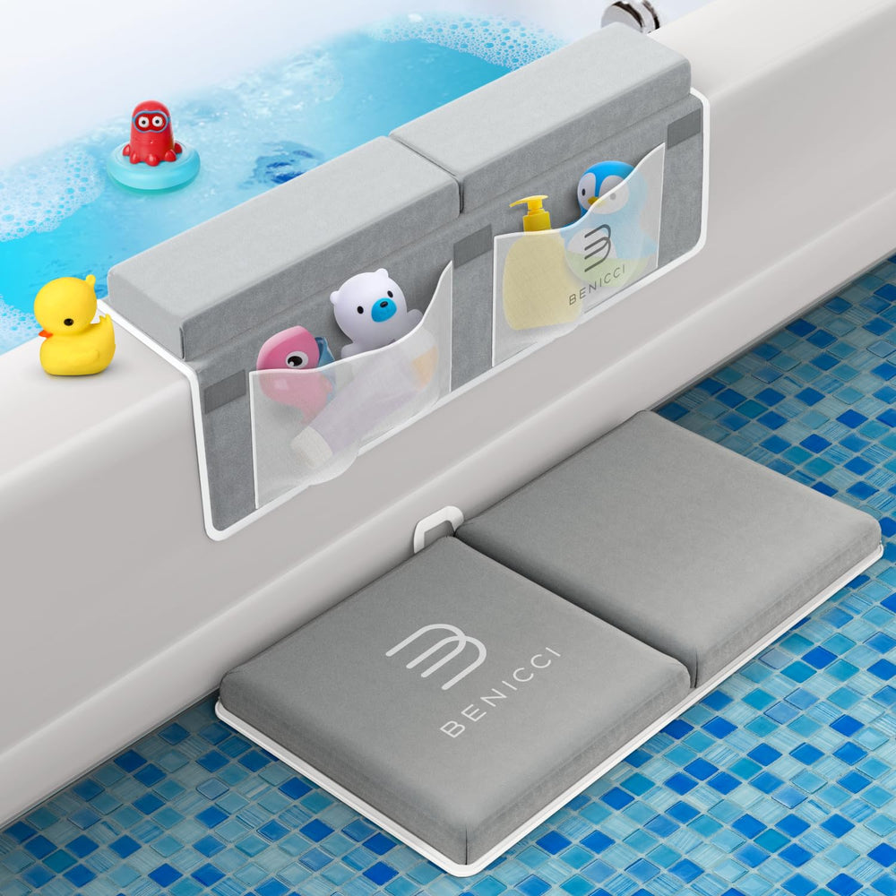 Benicci bath kneeler memory-foam cushion supports parents during toddler baths