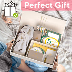 Benicci Ultimate Baby Keepsake Box open compartments for organized keepsakes like sonograms and bracelets