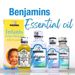 Benjamin's Infants Gripe Water ingredients image highlights organic fennel and ginger benefits.