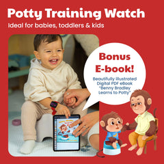 Benny Bradley's Potty Watch V4 crimson wrist-band keeps the watch secure during active play