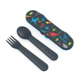 Bentgo Kids Utensils with dinosaur fork and spoon, easy-grip for kid-friendly meals.