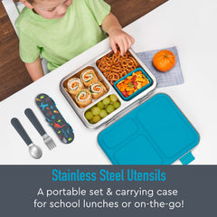 Bentgo Kids spoon closeup showing ergonomic silicone handle for small hands