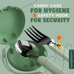 Bentoheaven stainless steel fork and spoon with matte-finish handles.
