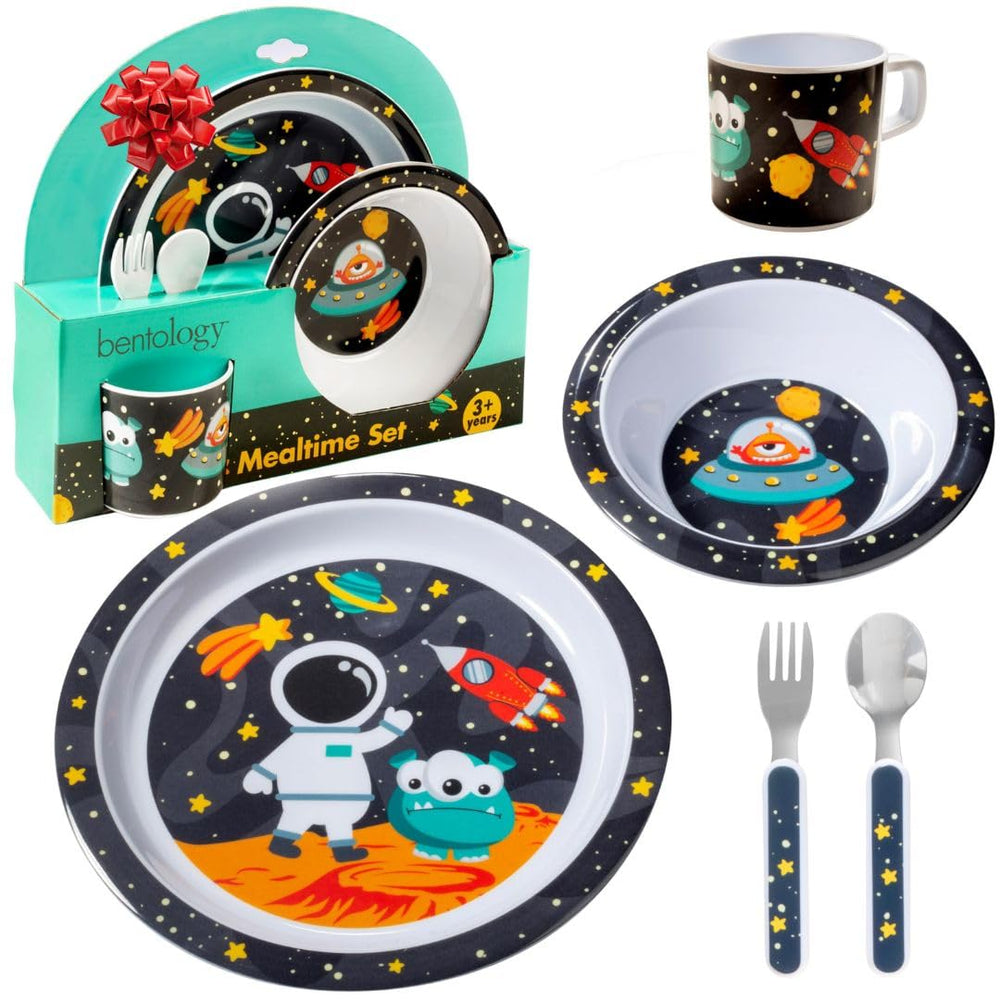 Bentology Space Mealtime Plate with raised edge aids little hands in easy scooping