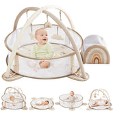 Beright 5-in-1 baby gym rainbow offers a spacious tummy-time play area.