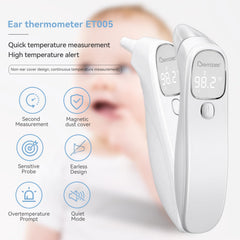Berrcom ear thermometer shown taking a quick reading.