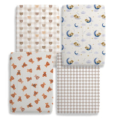 Besaomeom Teddy Bear Crib Sheet Set checkered design adds neutral nursery style.