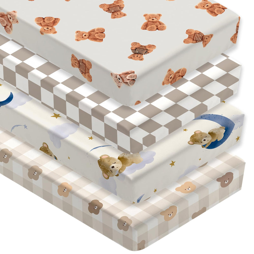 Besaomeom Teddy Bear Crib Sheet Set fabric close-up shows soft breathable texture for naps.