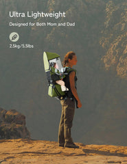 Besrey army green carrier with 3-height seat indicating growing toddler support