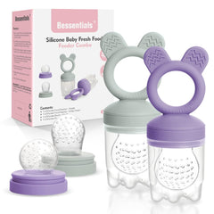 BESSENTIALS baby fruit feeder purple shows safe self-feeding through tiny holes