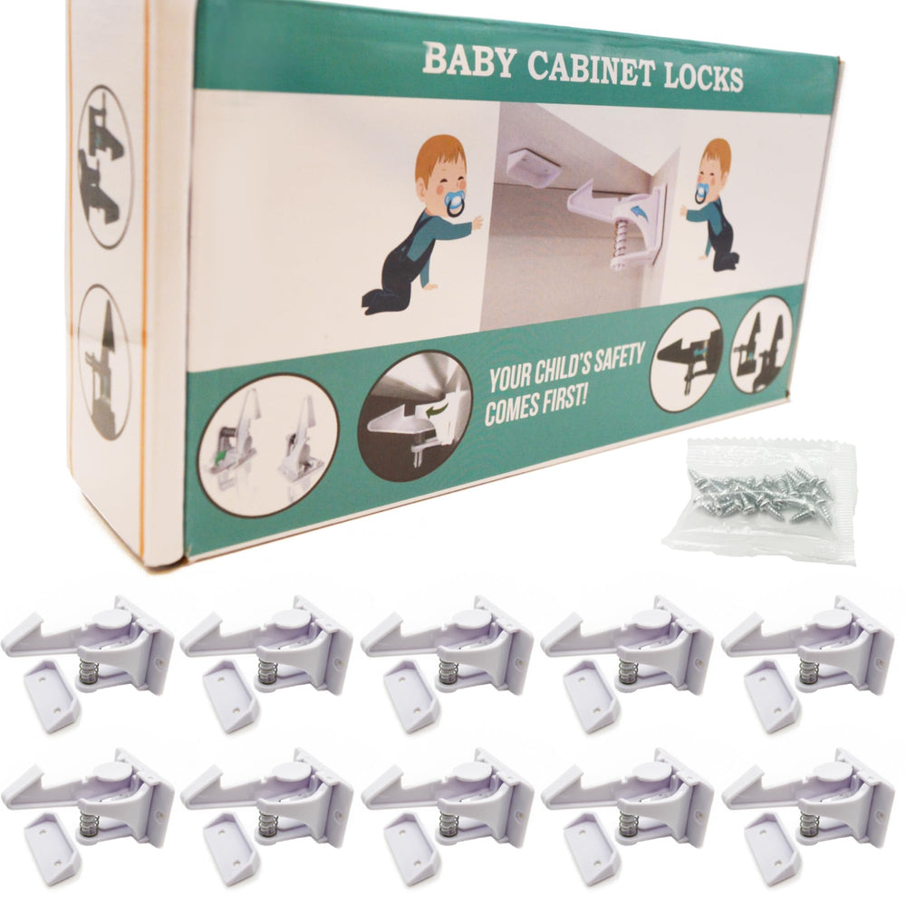 Best Helpers invisible cabinet latch close-up showing secure 10-pack installation for child safety.