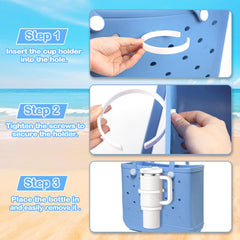 BestStone tool-free installation twist secures cup holder to tote