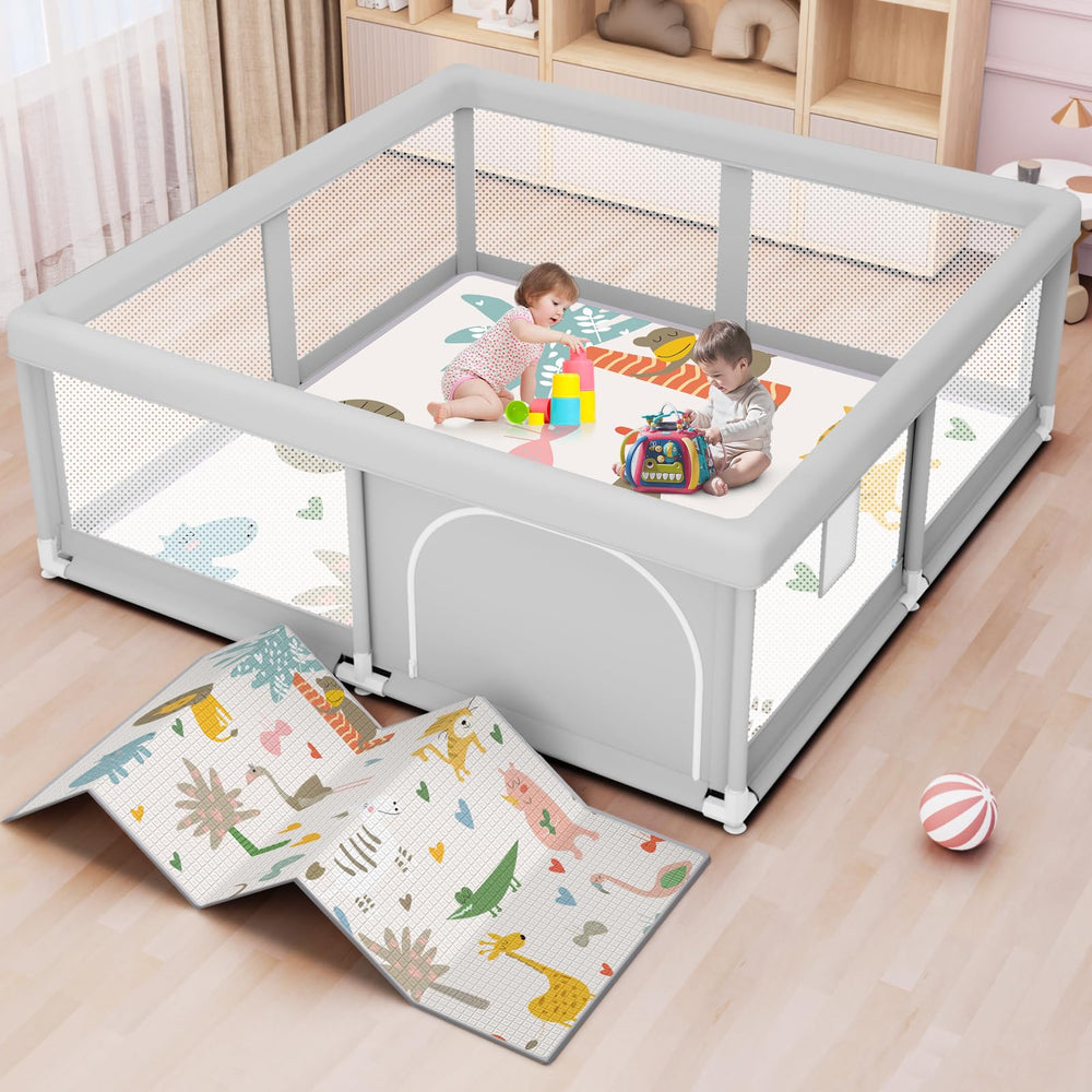 Besuhot baby playpen 50x50 corner view, spacious space for two toddlers to play safely