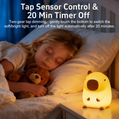 Beszeith Capybara night light displaying a 20-minute timer