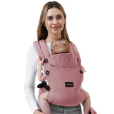 BethBear baby carrier front view pink with ergonomic support for parents