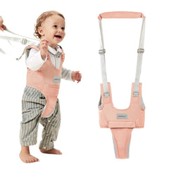 BethBear baby walking harness front view shows comfortable pink design supporting gentle early balance.