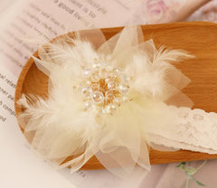 Bethynas gauze flower headband with beads, soft newborn-friendly accessory