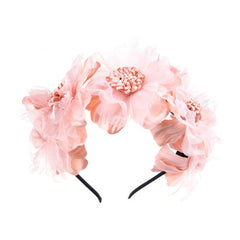 Bethynas flower cluster headband pink, soft lace and elastic fit
