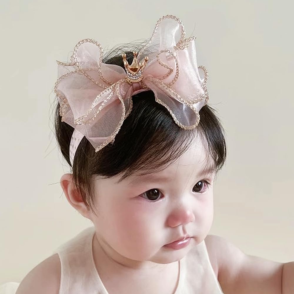 Bethynas princess crown lace bowknot headband in pink provides a photo-perfect, gentle-on-skin accessory