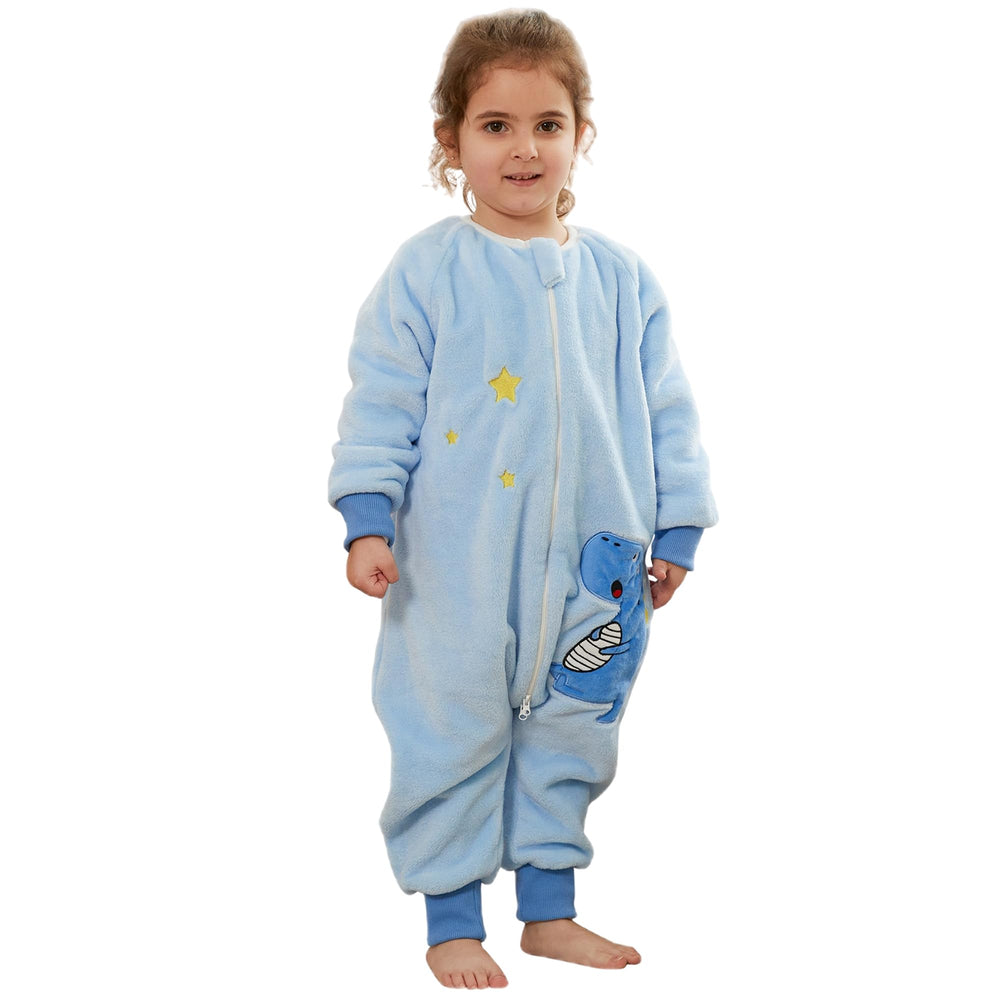BETTERFUN dinosaur blue sleeping bag fabric closeup shows breathable polyester for comfy naps.