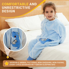 BETTERFUN dinosaur blue sleeping bag two-way zipper for quick diaper changes.