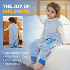 BETTERFUN blue dinosaur sleeping sack split-leg design close-up supports crawling