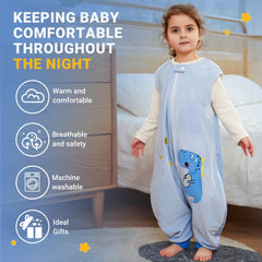 BETTERFUN blue dinosaur sleeping sack zipper-top view shows easy diaper changes